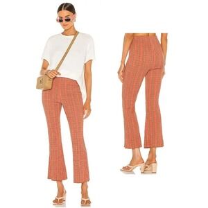 Free People Fine Line Slim Pant in Rust Plaid Wide Leg Pants Size L‎